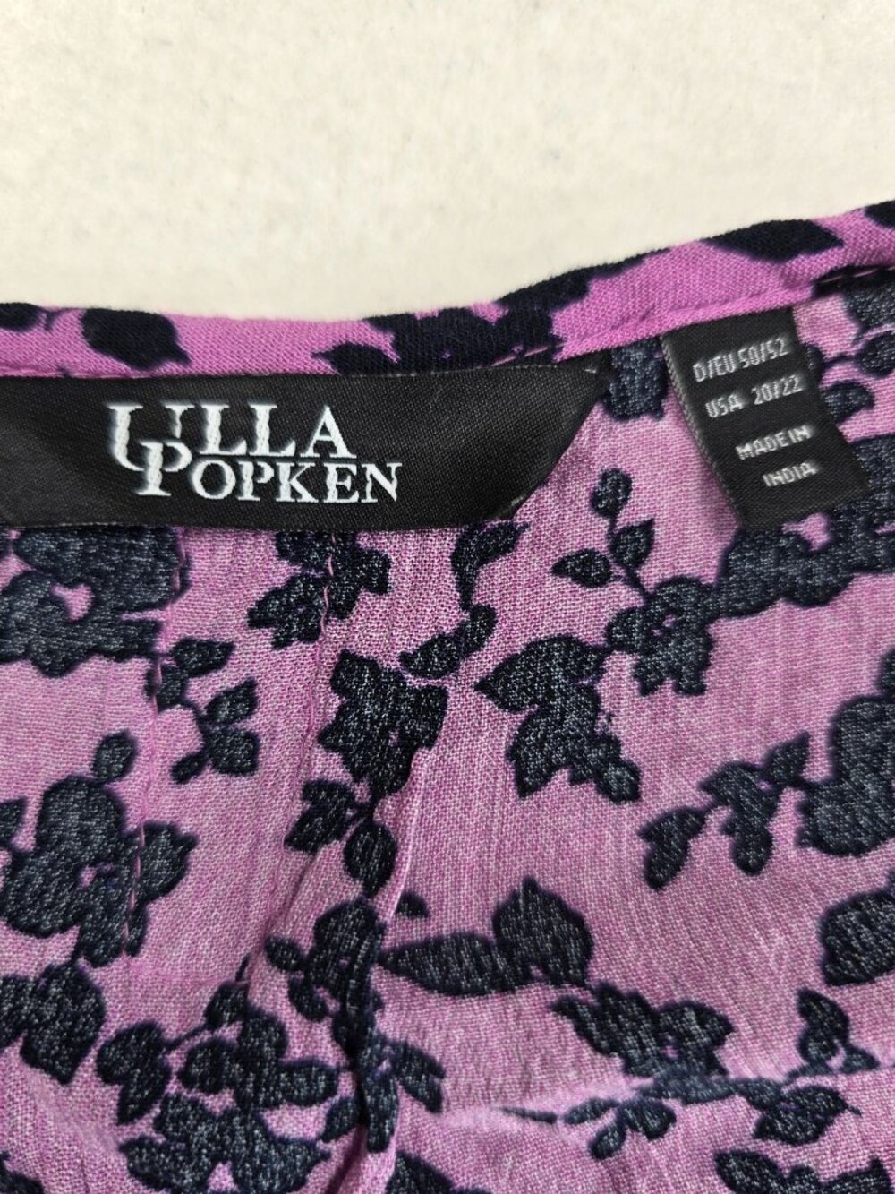 Lilla Popken Peasant Top Womens 20/22 Purple & Black Floral Print Blouse Boho - Picture 2 of 5